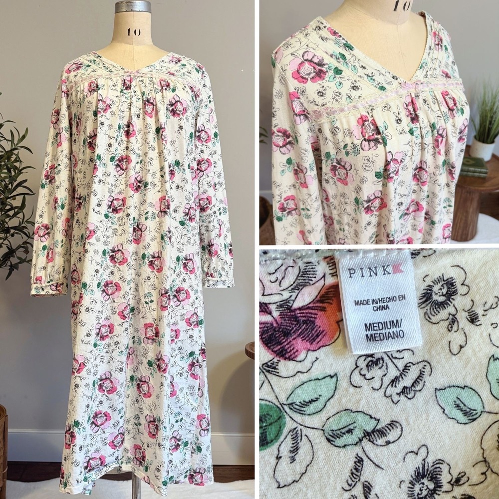 Victoria's Secret PINK Nightgown Cotton Floral Sleepwear M Y2K Cottagecore